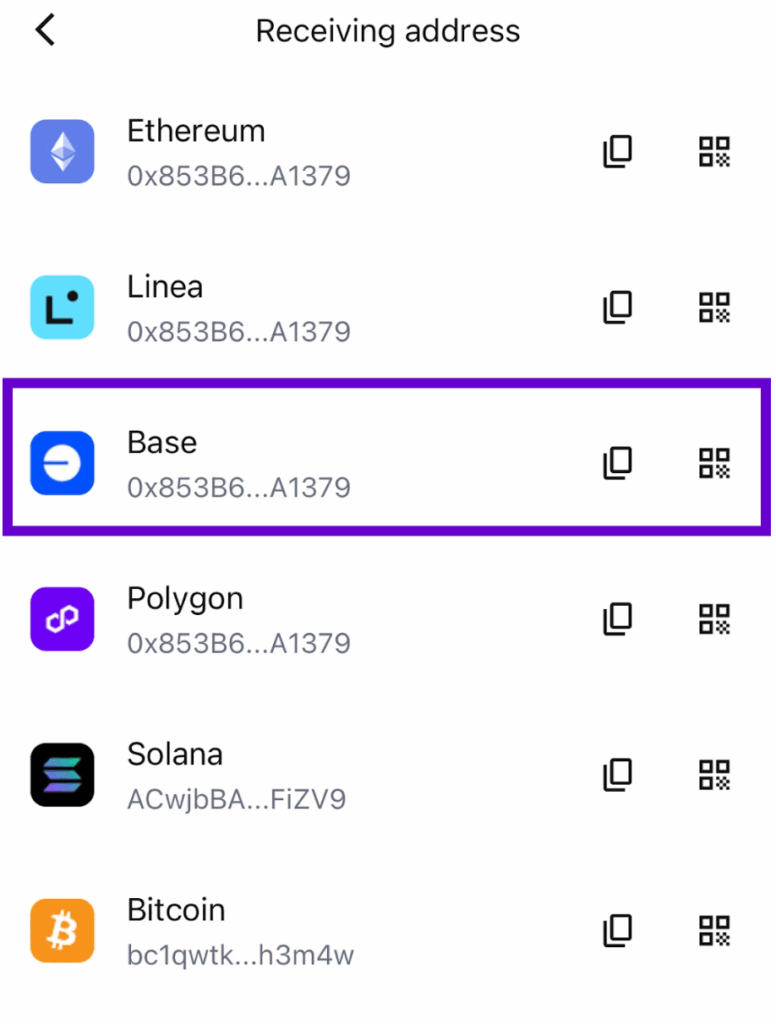 Copy your Base Address from Metamask