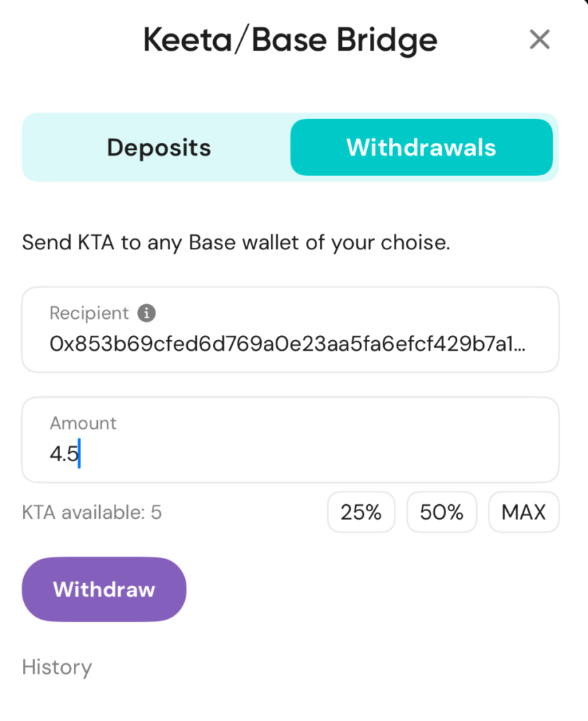 Keeta Base bridge in Alpaca Wallet